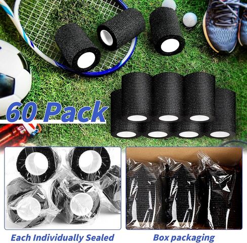 60 Pack Black Self Adhesive Bandage Wrap Bulk 3 Inch x 5 Yards Cohesive Bandage,Vet Wrap Breathable Elastic Self-Adherent Tape for Stretch Athletic Sports Wrist Ankle Dogs Pet Vet Wrap in Kuwait