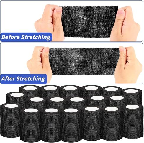 60 Pack Black Self Adhesive Bandage Wrap Bulk 3 Inch x 5 Yards Cohesive Bandage,Vet Wrap Breathable Elastic Self-Adherent Tape for Stretch Athletic Sports Wrist Ankle Dogs Pet Vet Wrap in Kuwait