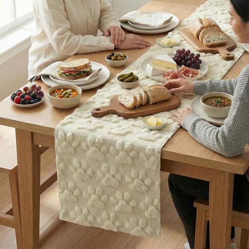 Artoid Mode Beige Soft Plush Faux Fur Jacquard Paws Pet Table Runner, Kitchen Dining Table Decoration for Home Party Decor 13x72 Inch in Kuwait