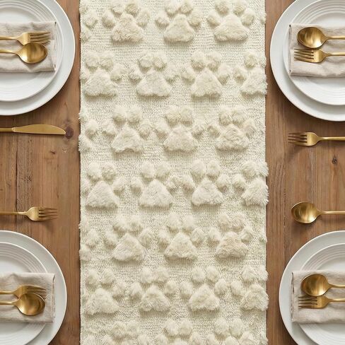 Artoid Mode Beige Soft Plush Faux Fur Jacquard Paws Pet Table Runner, Kitchen Dining Table Decoration for Home Party Decor 13x72 Inch in Kuwait