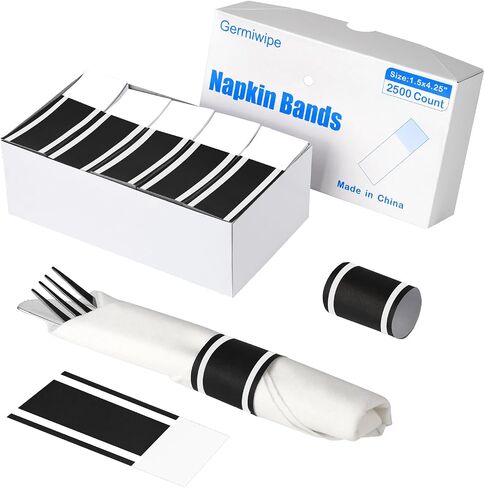 Germiwipe Napkin Bands Self Adhesive for Wrapping Silverware (2500, Black) | Strong Adhesive, Easy to Separate,Time-Saving, Disposable Recyclable Paper, for Parties, Weddings & Restaurants in Kuwait