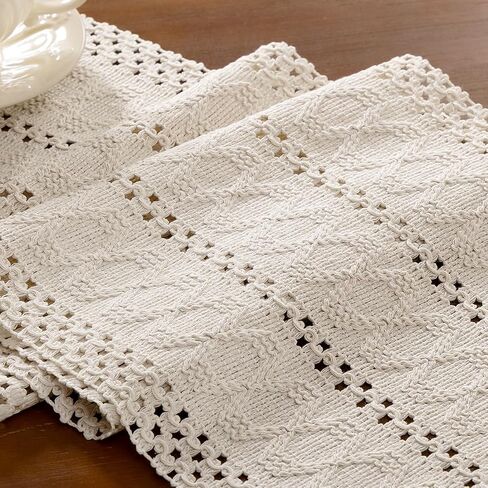 Beige Woven Cotton Linen Table Runner 11"x36" with Tassels Boho Rustic Macrame Farmhouse Table Runner Summer Decor for Dining Room Wedding Kitchen Party in Kuwait