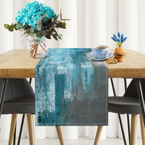 Table Runner Modern Abstract Art Painting Linen Dresser Runner Rustic Farmhouse Style Table Decor for Kitchen Dining Wedding Coffee Home Party (Teal, 13"x 71") in Kuwait