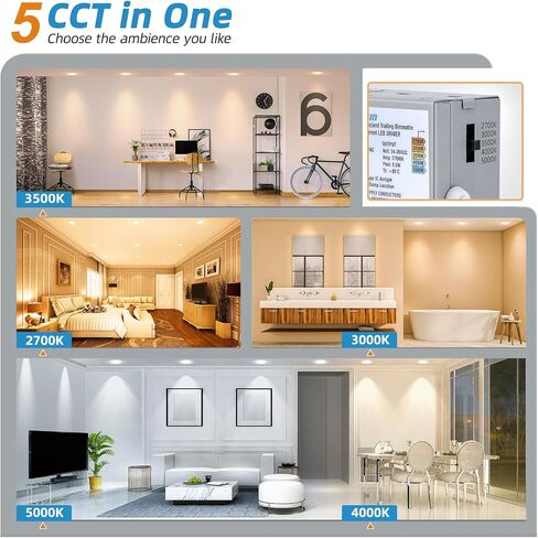 VOLISUN 48 Pack 6 inch Recessed Lighting, 5CCT Ultra-Thin LED Recessed Light with Junction Box, 2700K-5000K Selectable, 1080Lumen Dimmable Canless Wafer Downlight, LED Ceiling Light ETL Certificated in Kuwait