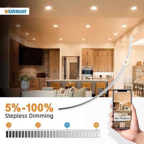VOLISUN 48 Pack 6 inch Recessed Lighting, 5CCT Ultra-Thin LED Recessed Light with Junction Box, 2700K-5000K Selectable, 1080Lumen Dimmable Canless Wafer Downlight, LED Ceiling Light ETL Certificated in Kuwait