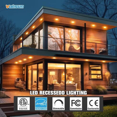 VOLISUN 48 Pack 6 inch Recessed Lighting, 5CCT Ultra-Thin LED Recessed Light with Junction Box, 2700K-5000K Selectable, 1080Lumen Dimmable Canless Wafer Downlight, LED Ceiling Light ETL Certificated in Kuwait