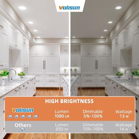 VOLISUN 48 Pack 6 inch Recessed Lighting, 5CCT Ultra-Thin LED Recessed Light with Junction Box, 2700K-5000K Selectable, 1080Lumen Dimmable Canless Wafer Downlight, LED Ceiling Light ETL Certificated in Kuwait