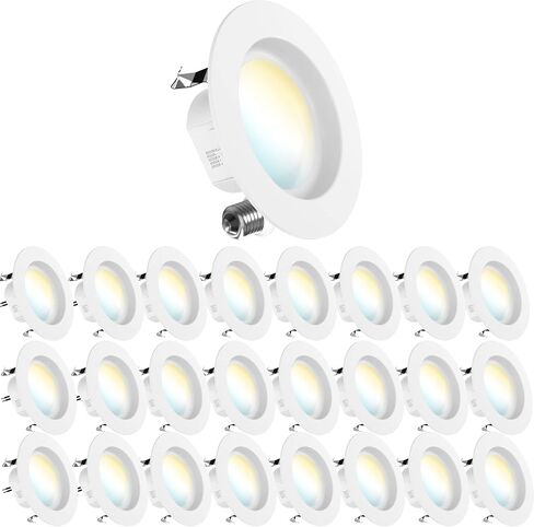 Sunco 24 Pack 5CCT LED Recessed 4 Inch, 3000K/4000K/5000K/6000K/6500K Selectable, Dimmable Can Lights, Smooth Trim, 11W=60W, 660LM, Damp Rated, Retrofit Installation - UL Certified in Kuwait