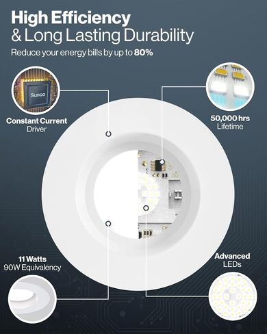 Sunco 24 Pack 5CCT LED Recessed 4 Inch, 3000K/4000K/5000K/6000K/6500K Selectable, Dimmable Can Lights, Smooth Trim, 11W=60W, 660LM, Damp Rated, Retrofit Installation - UL Certified in Kuwait