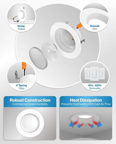 Sunco 24 Pack 5CCT LED Recessed 4 Inch, 3000K/4000K/5000K/6000K/6500K Selectable, Dimmable Can Lights, Smooth Trim, 11W=60W, 660LM, Damp Rated, Retrofit Installation - UL Certified in Kuwait