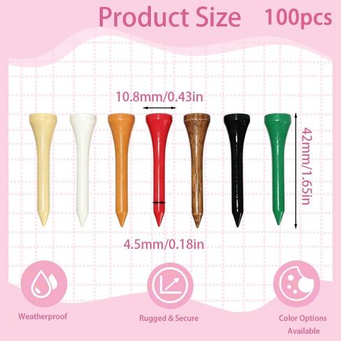 100 قطعة من تي شيرتات الجولف القصيرة الملونة من الخيزران، مقاس 1 2/3 بوصة، تي شيرتات متينة احترافية، تصميم ثابت ممتاز غير قابل للكسر، انخفاض الاحتكاك والمقاومة للأخشاب والسائقين in Kuwait