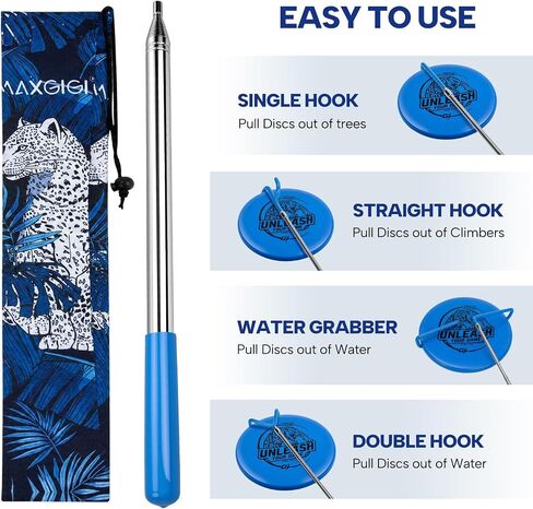 4-in-1 Disc Golf Retriever Pole 16 Feet, Telescopic Discs Retriever with Durable Stainless Steel Frame and Carry Bag - Disc Golf Accessories for Water Trees Bushes in Kuwait