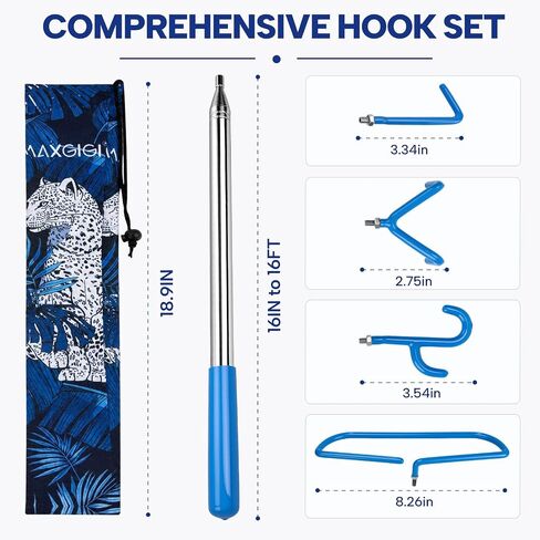4-in-1 Disc Golf Retriever Pole 16 Feet, Telescopic Discs Retriever with Durable Stainless Steel Frame and Carry Bag - Disc Golf Accessories for Water Trees Bushes in Kuwait