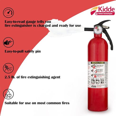 Kidde FA110 Multipurpose Fire Extinguishers 1 Pack - Red, (Rating 1-A:10-B:C) Includes Wholesalehome Cleaning Cloth in Kuwait