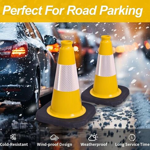 BESEA 4 عبوات من مخاريط المرور الصفراء مقاس 12 بوصة مع طوق عاكس مقاس 4 بوصة، ومخاريط أمان PVC شديدة التحمل مع قاعدة مقاس 8.5 × 8.5 بوصة لمواقف السيارات وممارسة القيادة والتدريب الرياضي والبناء in Kuwait