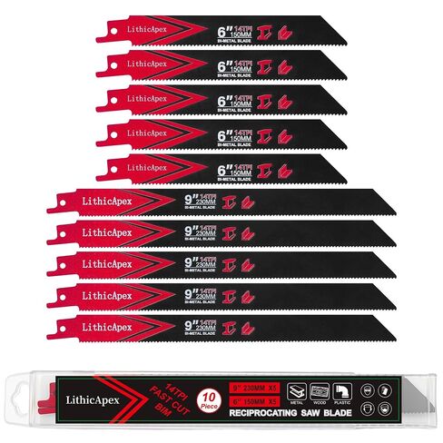 10pack 14 TPI الترددية شفرات المنشار مجموعة قطع الخشب المعدني، 9 بوصة ثنائية المعدن المنشار شفرات المنشار لأنبوب الصلب الصفائح المعدنية الأنابيب البلاستيكية الخشب البليت هدم 6in منشار المنشار شفرات in Kuwait
