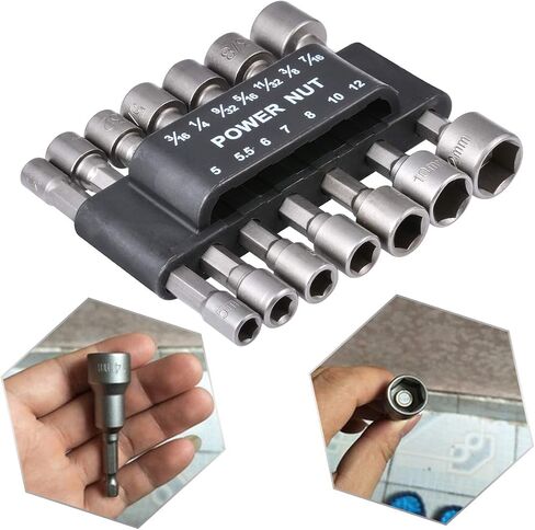 14 Pcs Power Nut Driver Set, Metric/Imperial Socket Wrench Screw Driver Kit, 1/4 Inch Hexagonal Quicker Change Chuck Adapter for Hand drill, Cordless drill, Driver, Air wrench, Electric wrench in Kuwait
