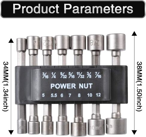 14 Pcs Power Nut Driver Set, Metric/Imperial Socket Wrench Screw Driver Kit, 1/4 Inch Hexagonal Quicker Change Chuck Adapter for Hand drill, Cordless drill, Driver, Air wrench, Electric wrench in Kuwait