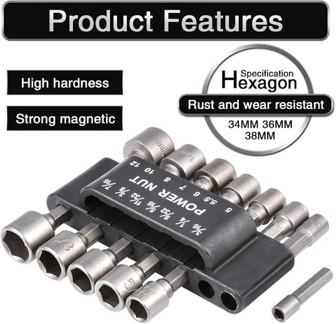 14 Pcs Power Nut Driver Set, Metric/Imperial Socket Wrench Screw Driver Kit, 1/4 Inch Hexagonal Quicker Change Chuck Adapter for Hand drill, Cordless drill, Driver, Air wrench, Electric wrench in Kuwait