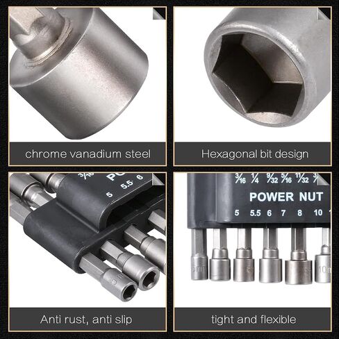 14 Pcs Power Nut Driver Set, Metric/Imperial Socket Wrench Screw Driver Kit, 1/4 Inch Hexagonal Quicker Change Chuck Adapter for Hand drill, Cordless drill, Driver, Air wrench, Electric wrench in Kuwait