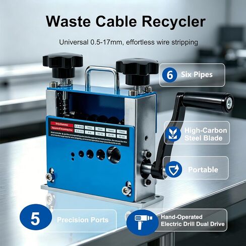 2-in-1 Wire Stripper Machine, Manual Wire Stripping Machine with 6 Channels and 5 Blades, Scrapping Copper Wire Peeler Machine for 0.06-0.67 inches, Drill Powered Hand Crank Wire Stripper Tool in Kuwait