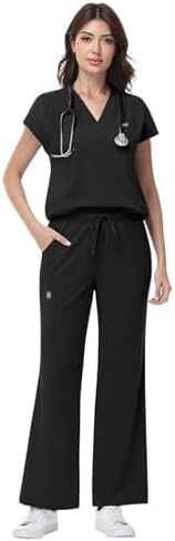 niaahinn Scrub Set for Women - V-Neck Scrub Top & Wide-Leg Pants Medical Uniforms with Stretch Fabric, Multiple Pockets in Saudi Arabia