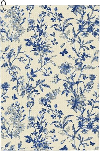 Vintage French Country Floral Golf Towels – 24" x 16.1" Waffle Pattern Microfiber Towel with Built-in Carabiner, Perfect for Cleaning Golf Balls, Clubs, and Eyewear in Kuwait