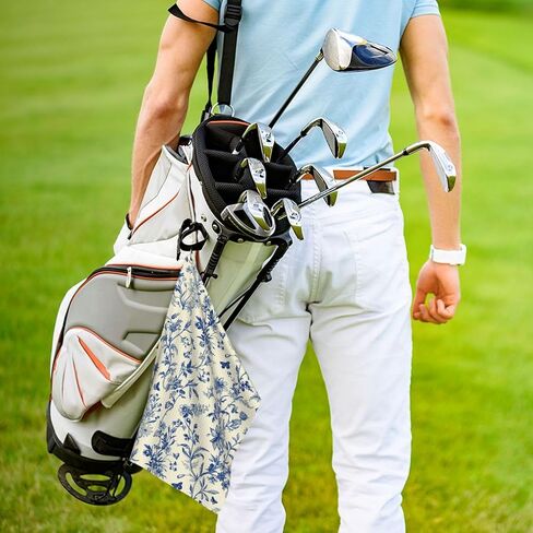 Vintage French Country Floral Golf Towels – 24" x 16.1" Waffle Pattern Microfiber Towel with Built-in Carabiner, Perfect for Cleaning Golf Balls, Clubs, and Eyewear in Kuwait