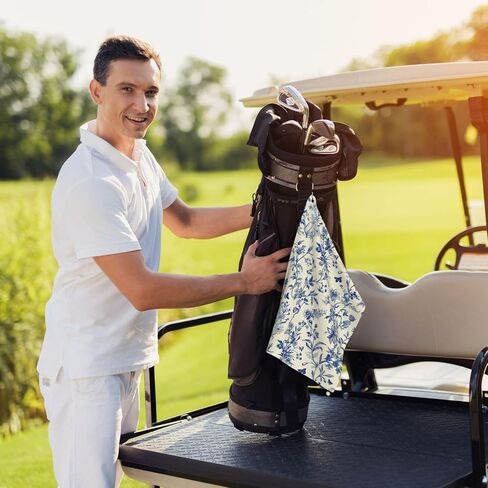 Vintage French Country Floral Golf Towels – 24" x 16.1" Waffle Pattern Microfiber Towel with Built-in Carabiner, Perfect for Cleaning Golf Balls, Clubs, and Eyewear in Kuwait