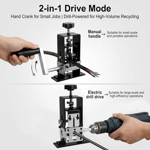 Manual Wire Stripping Machine, Drill Powered Hand Crank Wire Stripper Tool with Extra Replacement Blades, Fits 0.04"-1" Gauge Wires for Scrap Copper Recycling & DIY Projects (Black) in Kuwait