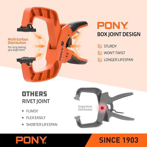 PONY 2-pack 4 بوصة مشابك خشبية سريعة التحرير للأعمال الخشبية، مشابك يدوية احترافية مع تصميم صندوقي مشترك، مقابض مريحة، قوة تثبيت 40 رطل in Kuwait