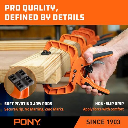 PONY 2-pack 4 بوصة مشابك خشبية سريعة التحرير للأعمال الخشبية، مشابك يدوية احترافية مع تصميم صندوقي مشترك، مقابض مريحة، قوة تثبيت 40 رطل in Kuwait