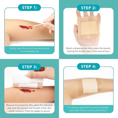 Silicone Foam Dressing with Border Adhesive, 4"x4" Waterproof Wound Dressing Bandage for Wound Care, High Absorbency Breathable Bed Sore Bandages Wound Care Dressing, 5 Pack in Kuwait