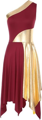 Women's Metallic Color Block Praise Lyrical Dance Dress Sleeveless Liturgical Worship Tunic Irregular Hem Dancewear in Kuwait