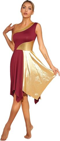 Women's Metallic Color Block Praise Lyrical Dance Dress Sleeveless Liturgical Worship Tunic Irregular Hem Dancewear in Kuwait