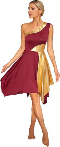 Women's Metallic Color Block Praise Lyrical Dance Dress Sleeveless Liturgical Worship Tunic Irregular Hem Dancewear in Kuwait