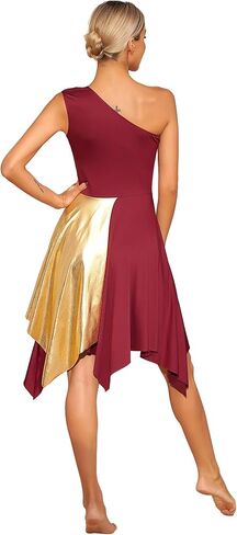 Women's Metallic Color Block Praise Lyrical Dance Dress Sleeveless Liturgical Worship Tunic Irregular Hem Dancewear in Kuwait