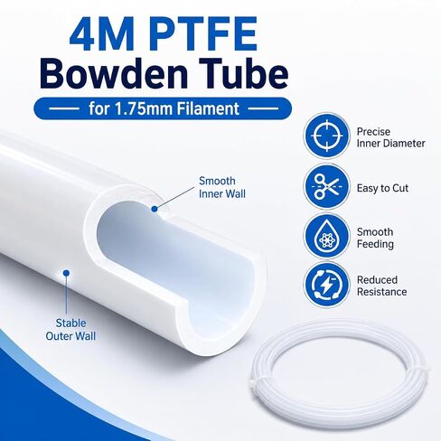طقم أنبوب بودين PTFE 4M لخيوط 1.75 مم - أنبوب تفلون منخفض الاحتكاك مع تركيبات 4X PC4-M6، قاطع أنبوب ومفتاح ربط صغير - متوافق مع Ender 3، CR-10، Bambu Lab، Creality in Kuwait