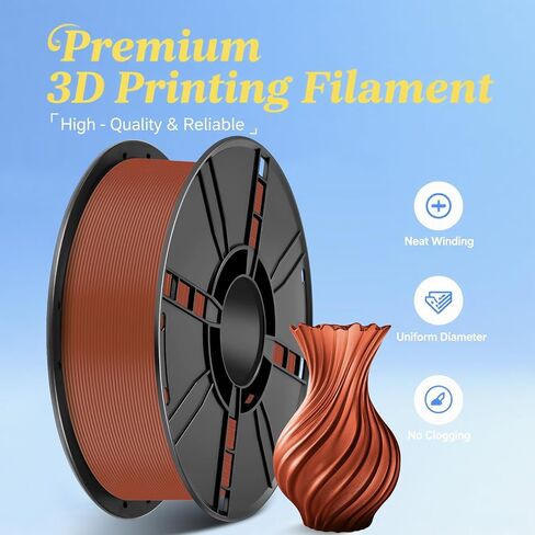 PLA+ خيوط طابعة ثلاثية الأبعاد غير لامعة 1.75 مم، سطح غير لامع وخيوط منخفضة الالتواء 1 كجم بكرة (2.2 رطل)، الدقة +/- 0.02 مم، تناسب معظم طابعات FDM (بني) in Kuwait