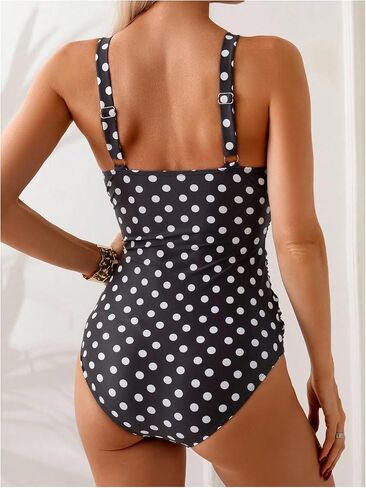 SHENHE Women's Polka Dots One Piece Swimsuit Ruched Wrap Tummy Control V Neck Bathing Suit in Kuwait