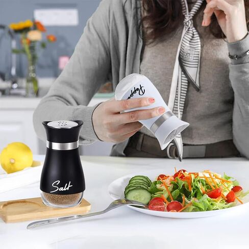 Salt and Pepper Shakers Set, 4 oz Glass Bottom Black White Shaker Sets with Stainless Steel Lids for Kitchen Cooking, BBQ, Bar, RV, Camp in Kuwait
