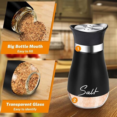 Salt and Pepper Shakers Set, 4 oz Glass Bottom Black White Shaker Sets with Stainless Steel Lids for Kitchen Cooking, BBQ, Bar, RV, Camp in Kuwait