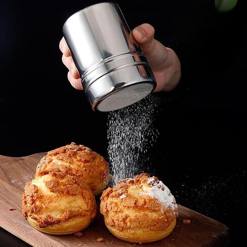 Stainless Steel Powder Sugar Shaker Duster with Lid, Fine Mesh Shaker Powder Cans for baking soda Cocoa Cornstarch Coffee Flour in Kuwait