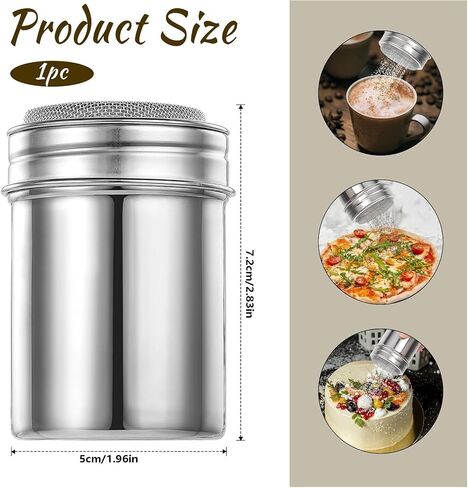 Stainless Steel Powder Sugar Shaker Duster with Lid, Fine Mesh Shaker Powder Cans for baking soda Cocoa Cornstarch Coffee Flour in Kuwait