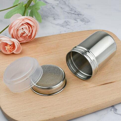 Stainless Steel Powder Sugar Shaker Duster with Lid, Fine Mesh Shaker Powder Cans for baking soda Cocoa Cornstarch Coffee Flour in Kuwait