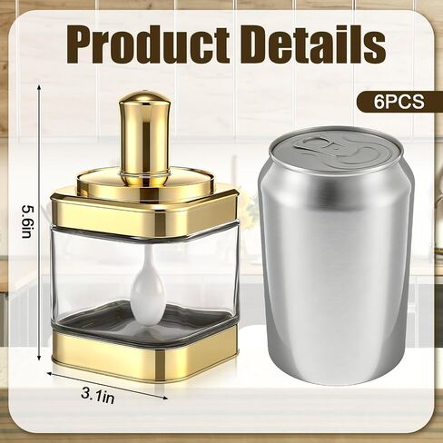LemonRoad 6 Pack Gold Glass Condiment Pot, 12 Ounce Gold Spice Jars with Spoons and Lids, Seasoning Box Set Salt Container, Sugar Dispenser, Kitchen Containers for Flour and Sugar in Saudi Arabia