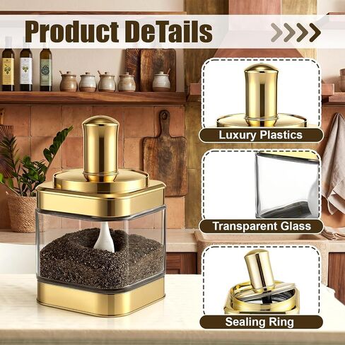 LemonRoad 6 Pack Gold Glass Condiment Pot, 12 Ounce Gold Spice Jars with Spoons and Lids, Seasoning Box Set Salt Container, Sugar Dispenser, Kitchen Containers for Flour and Sugar in Saudi Arabia