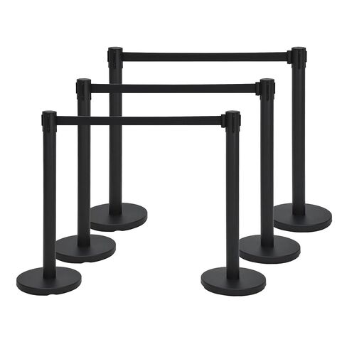Heavy Duty Carbon Steel Crowd Control Stanchions – 6.6FT Retractable Belt, Non-Slip Base, Quick Connect, Black Poles & Ropes for Events Airports Stores, 6-Pack in Kuwait