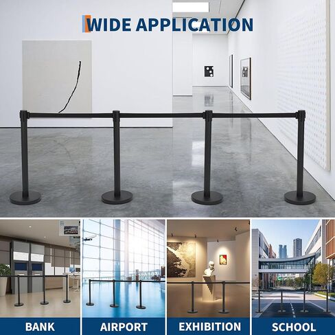 Heavy Duty Carbon Steel Crowd Control Stanchions – 6.6FT Retractable Belt, Non-Slip Base, Quick Connect, Black Poles & Ropes for Events Airports Stores, 6-Pack in Kuwait