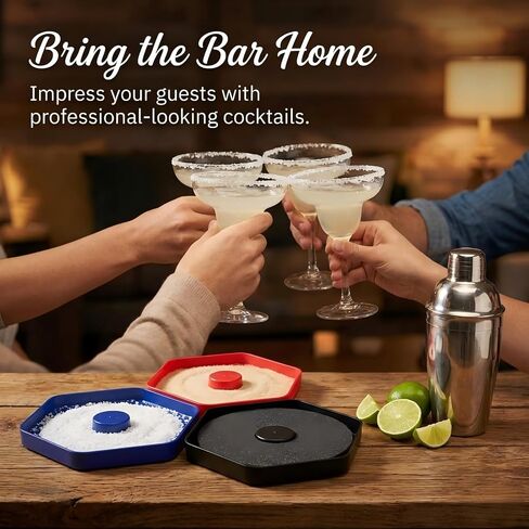 Margarita Salt Rimmer Set of 3, Bar Glass Rimmer for Cocktails Drinks, Drink Salt and Sugar Rimmer Tray, Bar Tool Accessories in Kuwait
